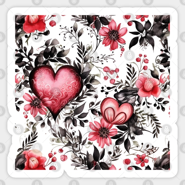 Gothic Valentines Watercolor Pattern #1 Sticker by RunAki